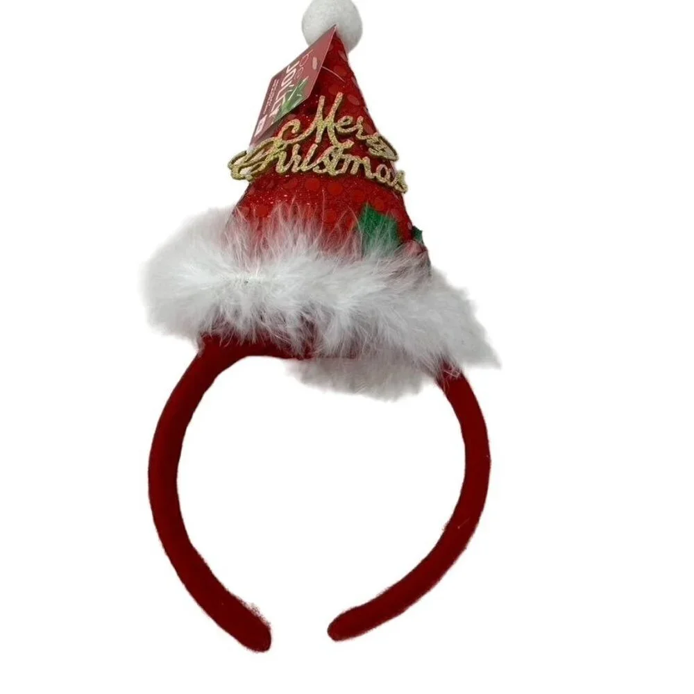 Santa Hat Merry Christmas Headband Sequins Holiday Novelty Photos